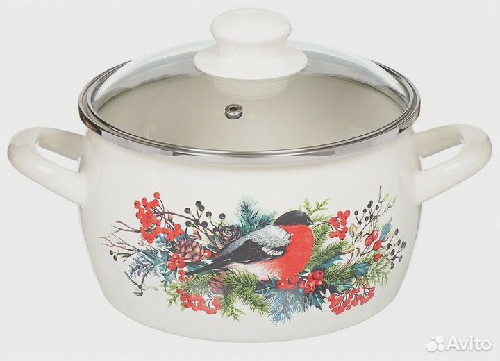 Новая Кастрюля эмалированная 5,3л со стеклянной кр