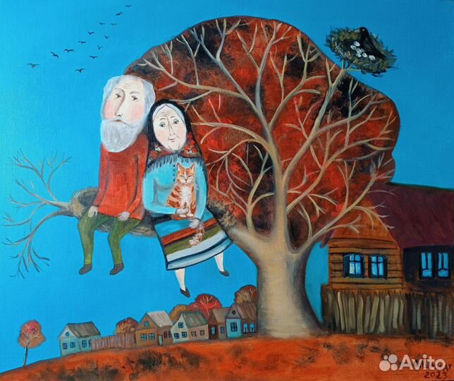 Картина маслом на холсте. Бабушка и дедушка. 50х60