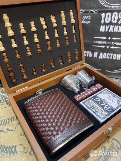 Набор 6 в 1 шахматы, фляжка