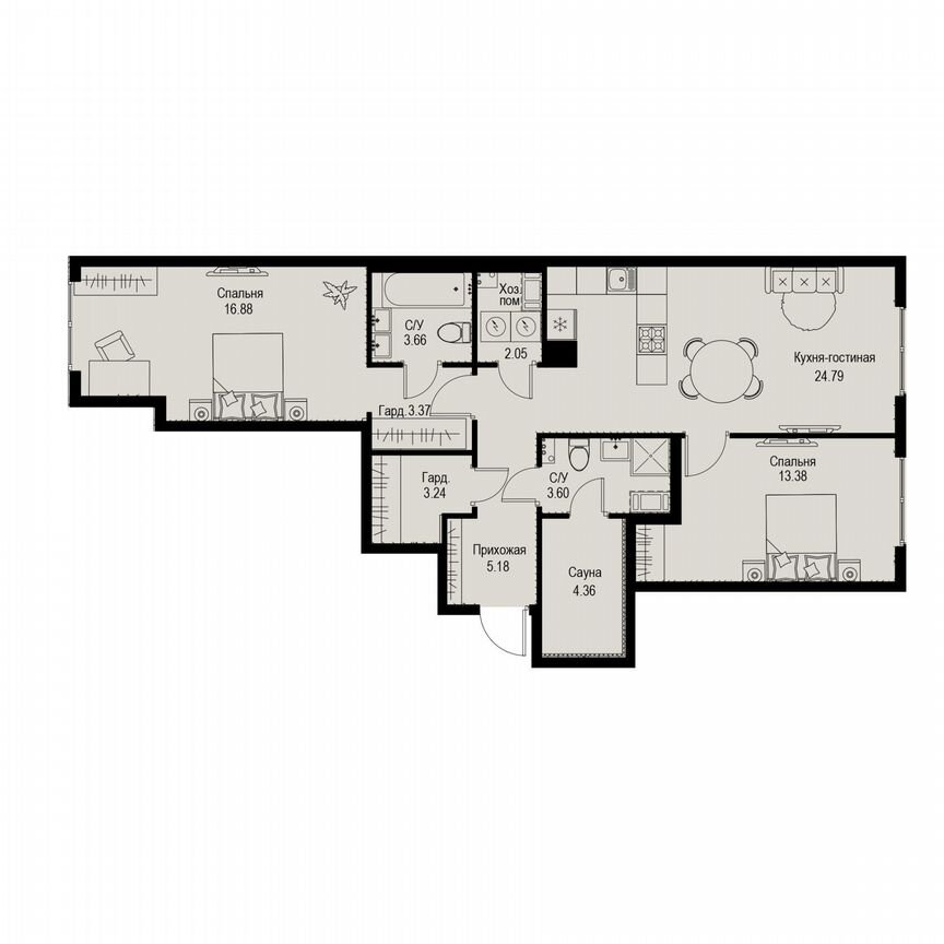 2-к. квартира, 80,5 м², 6/6 эт.