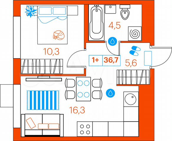 1-к. квартира, 36,7 м², 4/21 эт.