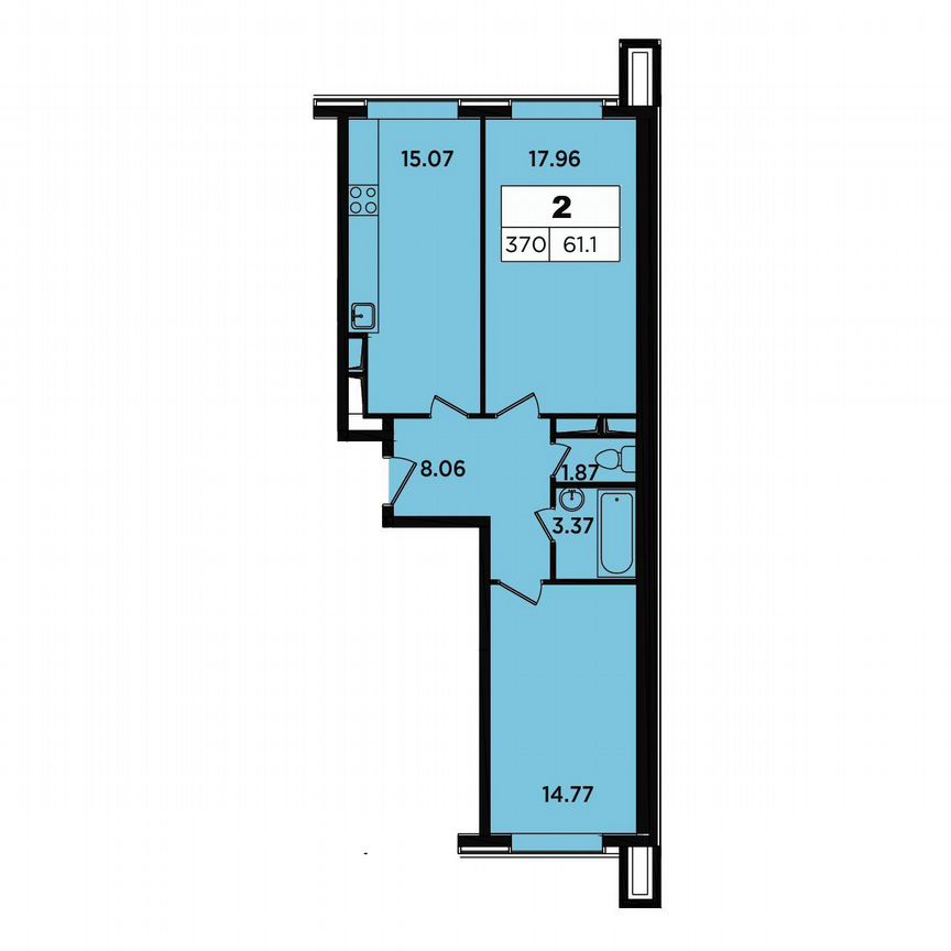 2-к. апартаменты, 61,1 м², 16/18 эт.
