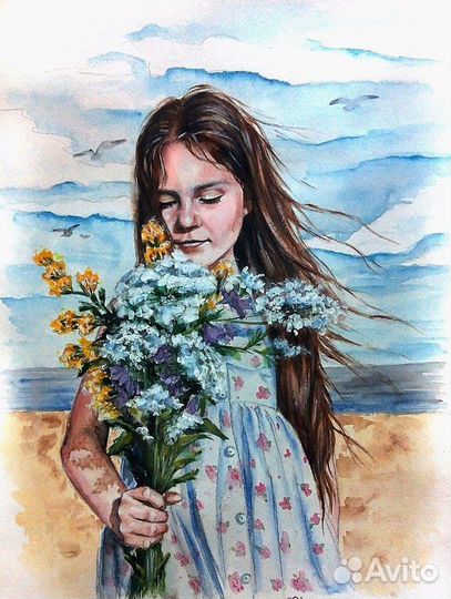 Портрет по фото акварелью и карандашом