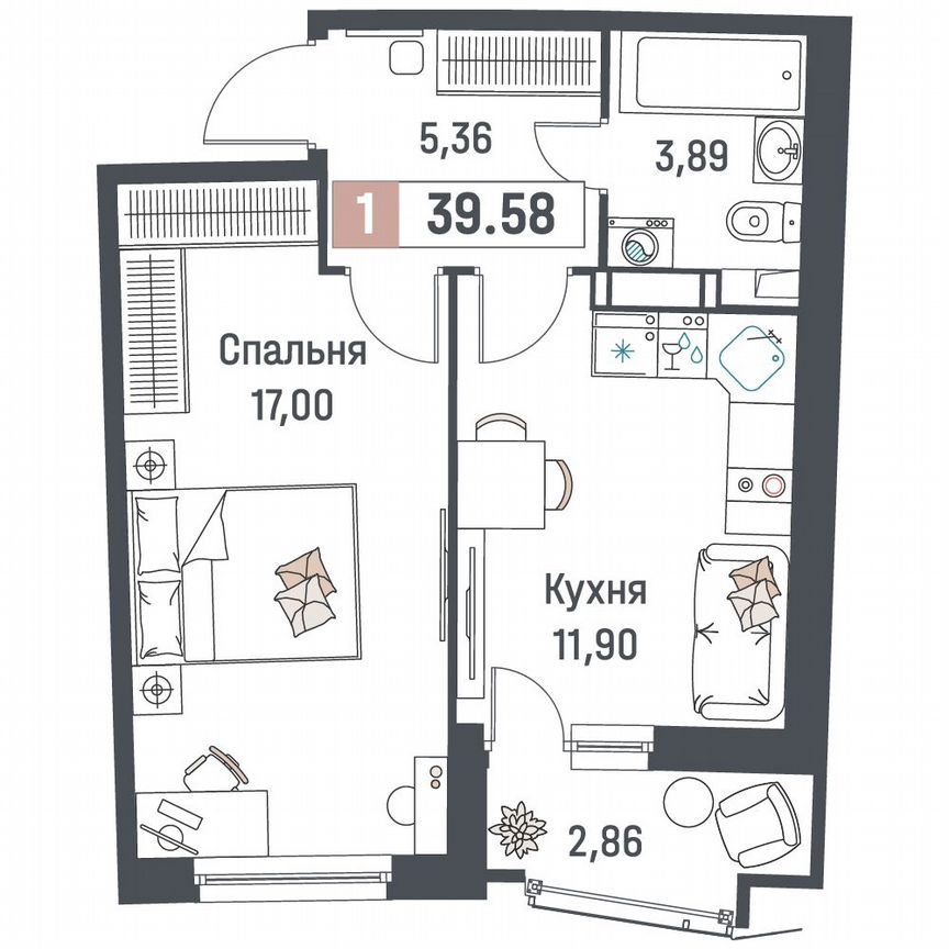 1-к. квартира, 39,6 м², 7/18 эт.