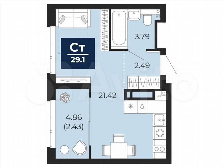 Квартира-студия, 29,1 м², 7/22 эт.