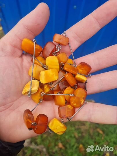Янтарь ожерелье, бусы серебро СССР 875