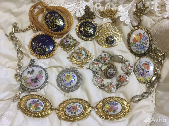 Редкие Брошь, подвеска, браслет кобальт фарфор