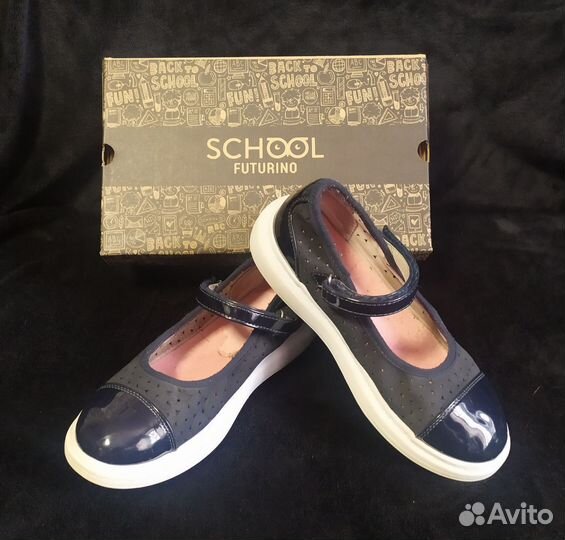 Туфли школьные темно синие с липучкой размер 36