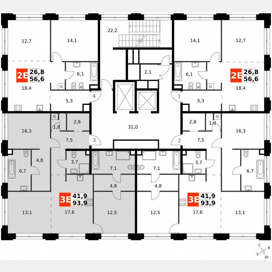 3-к. квартира, 97,4 м², 2/9 эт.