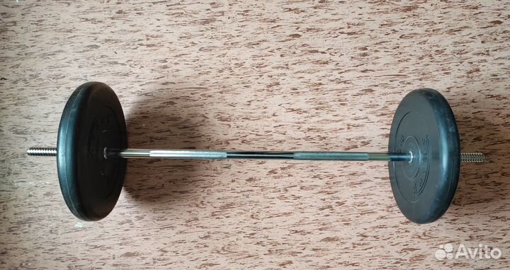 Штанга с металлическим грифом и 2 блинами по 20 кг