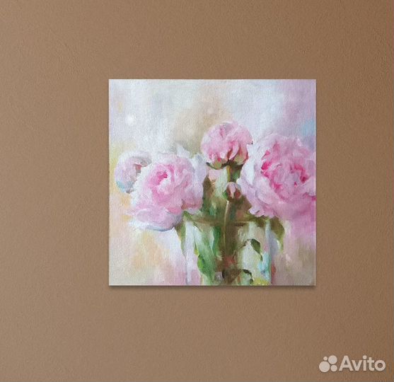 Картина маслом розовые пионы