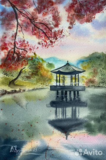 Картина акварелью пейзаж «Прогулка» 20х30