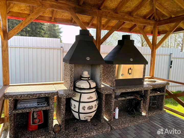 Печь барбекю, стол разделочный, модуль под тандыр