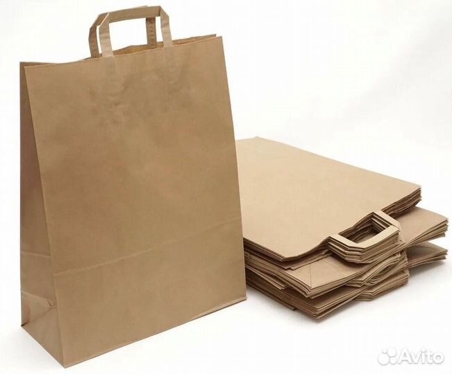 Бумажные крафт пакеты с плоскими ручками