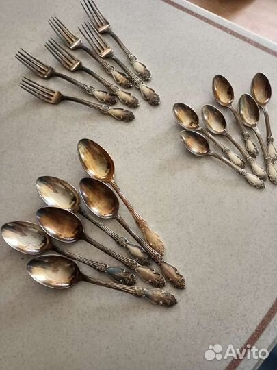 Столовые приборы мельхиор роза позолоченные