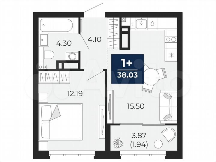 1-к. квартира, 38 м², 4/21 эт.