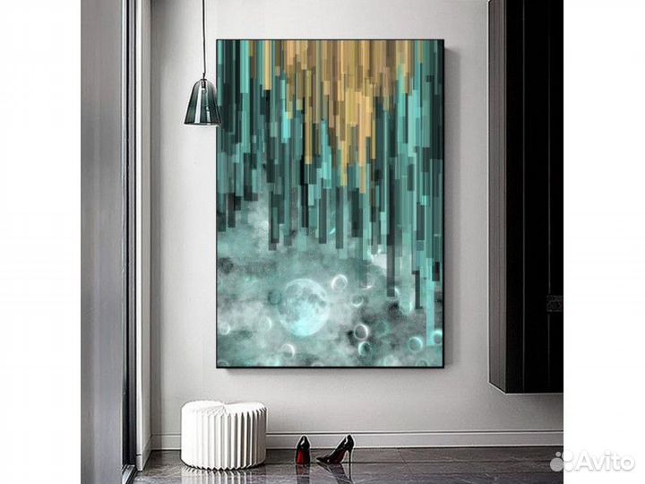 Картина маслом зеленая абстракция ручная работа