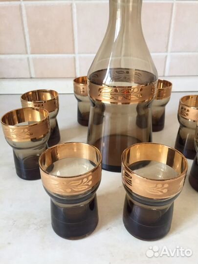 Графин и стопки цветное стекло, хрусталь СССР