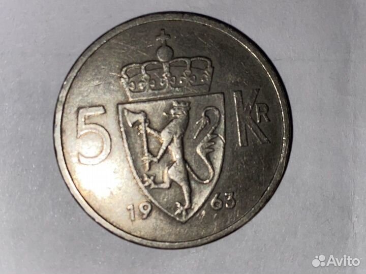 5 крон 1964 год - Норвегия - Король Улаф V