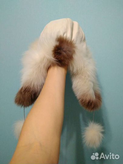 Шапка зимняя, кожаная с мехом