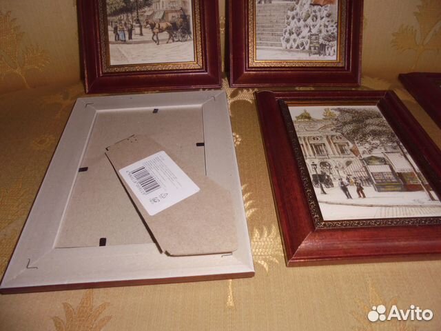 5 ретро панно Старый Париж 15 х 20 см рамка красна
