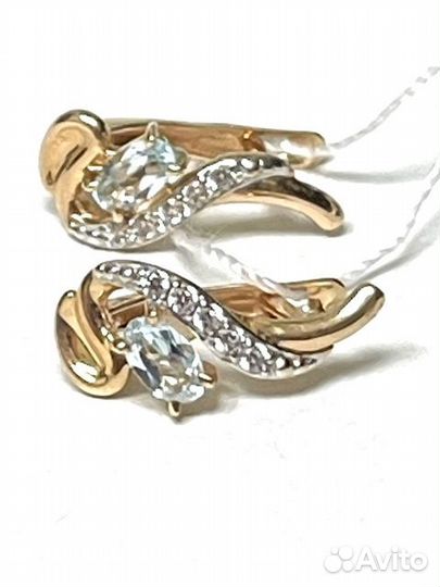 Серьги с синтетическим камнем Золото