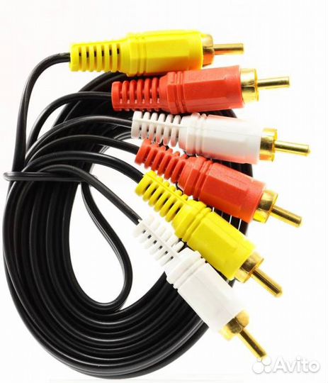 Кабель 3х3 RCA 5м, толстый провод, штекеры покрыты