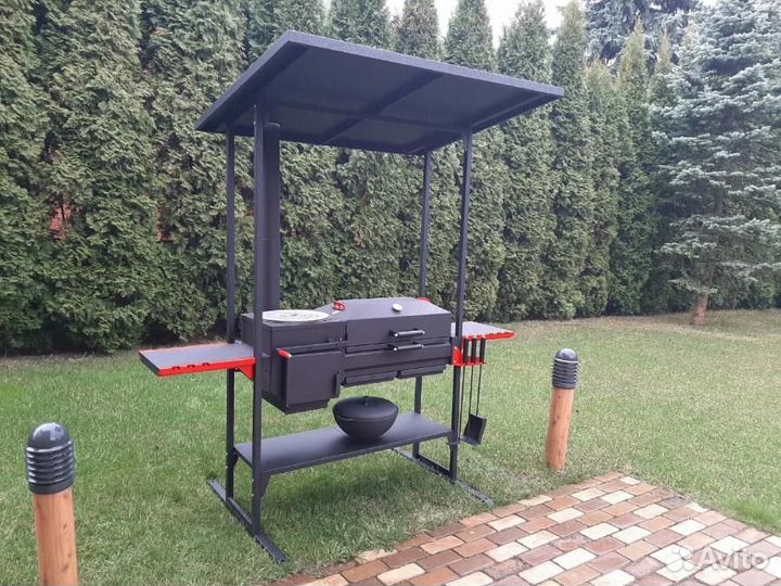 Мангал с крышей и печью под казан