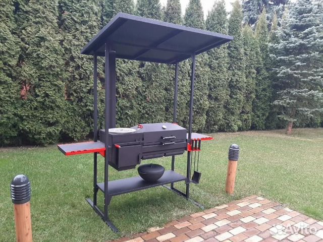 Мангал с крышей и печью под казан