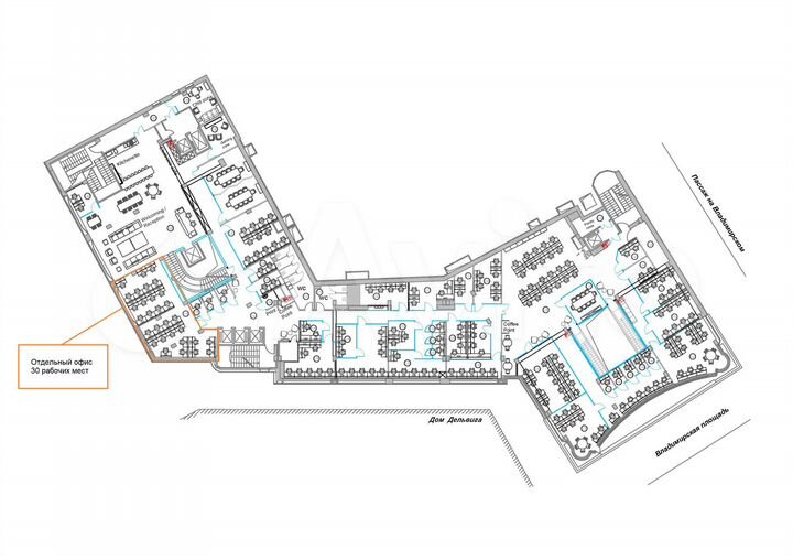 Готовый офисный блок на 30 рабочих мест с мебелью