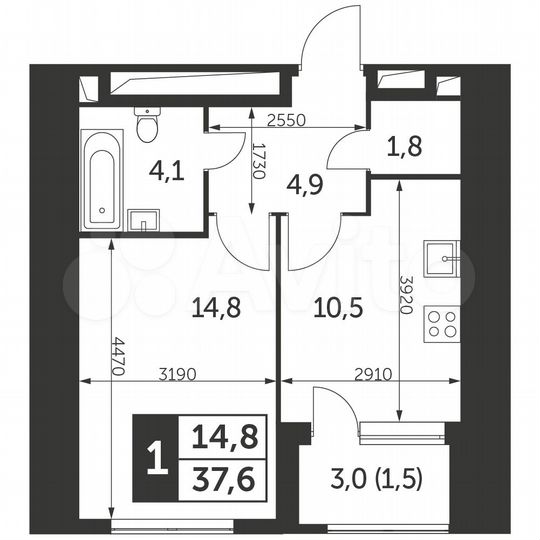 1-к. квартира, 37,6 м², 24/47 эт.