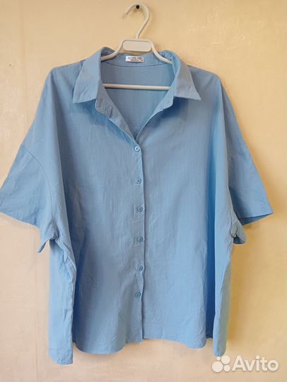Блузка голубая 58-60 -62 р.Хлопок