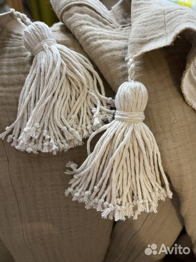 Муслиновый плед 4 слоя с хлопковыми кисточками