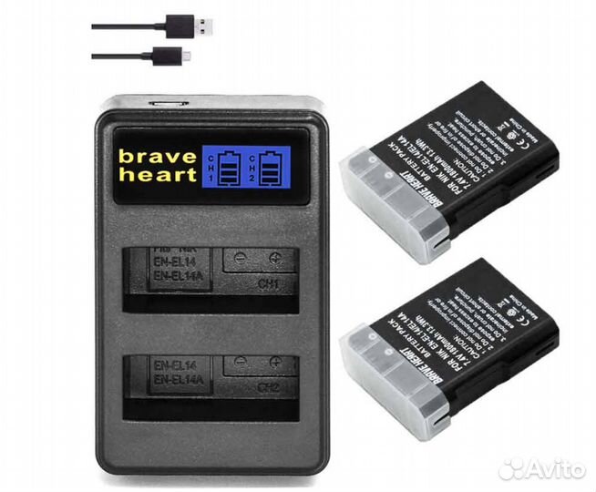 Два аккумулятора EN-EL14 1800 mAh + зарядное