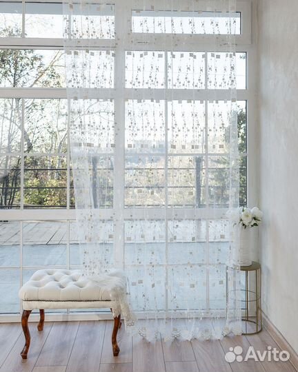 Тюль мона айвори готовый на окна пошив