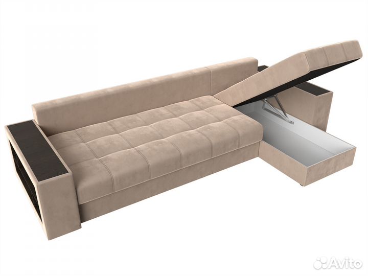 Диван угловой Дубай правый угол, велюр, бежевый