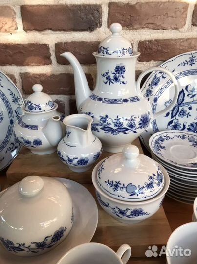 Луковый узор, синий лук чайный 12 персон 55 предме