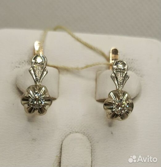 Новые Золотые серьги СССР 4,79 гр. Бриллианты