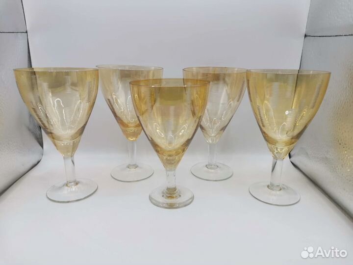 Бокалы фужеры Янтарное стекло СССР 5 шт