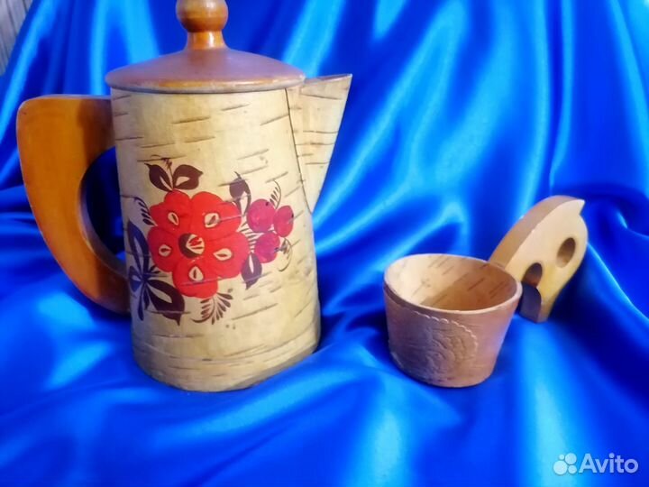 Чайник и кружки из бересты СССР винтаж