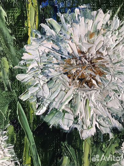 Живопись маслом. Одуванчики. 50х30