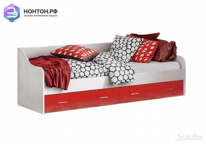 Кровать с 2-я ящиками Вега Алфавит белый / красный