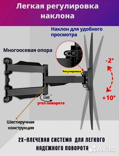 Кронштейн для телевизора наклонно поворотный