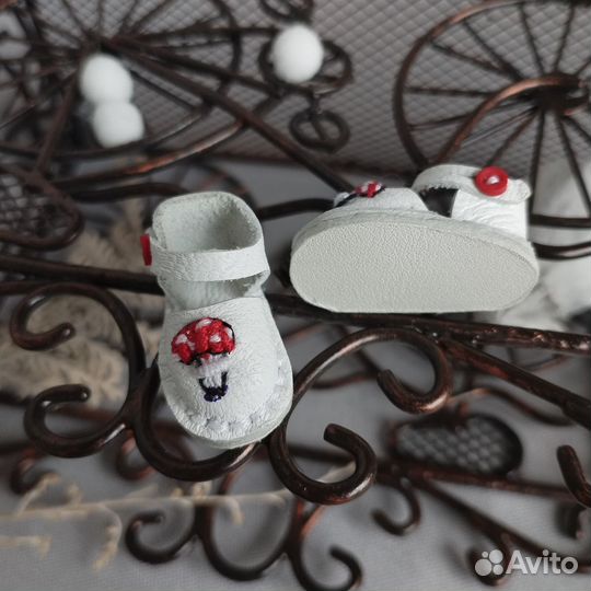 Туфли для куклы Blythe 23х11мм мухоморы