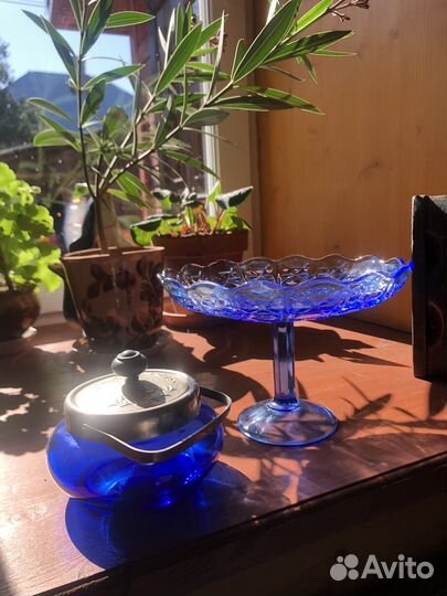 Стеклянная сахарница и ваза для фруктов СССР