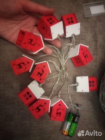 Новая гирлянда домики дерево красные 1.8 м