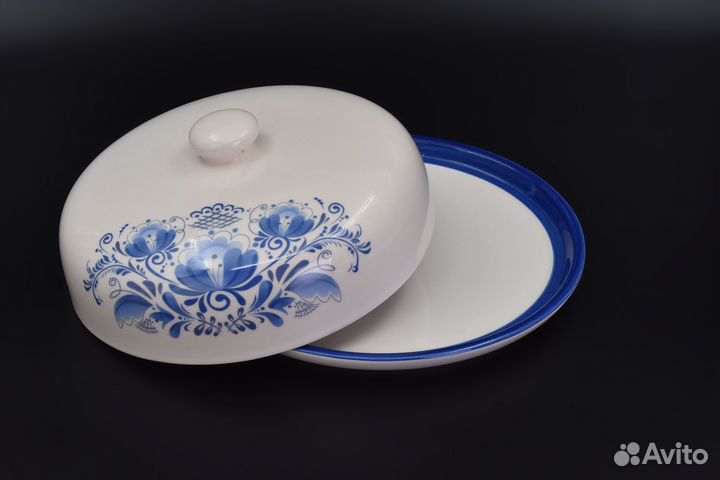 Блюдо д/блинов с/кр 23см синие цветы