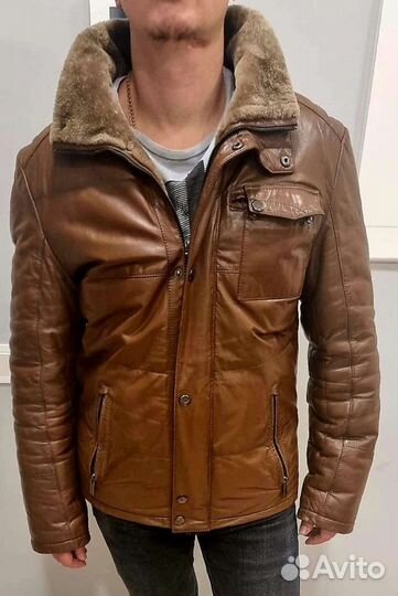 Мужская зимняя кожаная куртка 48-50