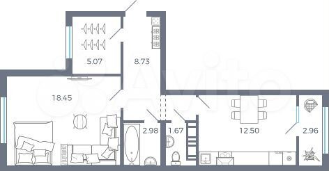 1-к. квартира, 52,2 м², 4/17 эт.