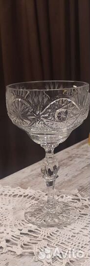 Ваза конфетница хрусталь, резьба СССР